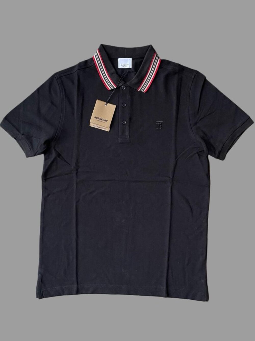Burberry Men's Black Cotton Polo Shirt Medium